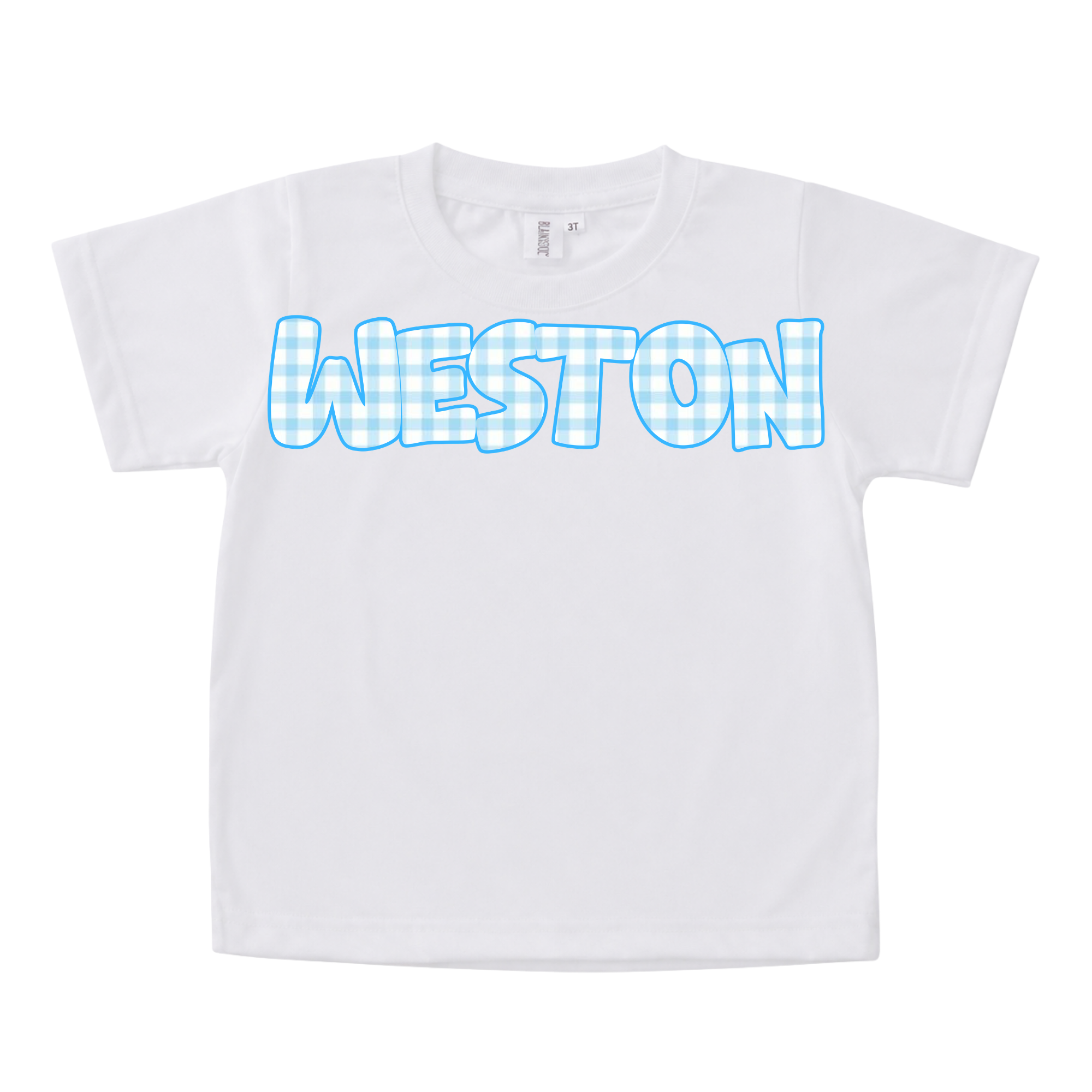 PREORDER - BLUE GINGHAM NAME TEE